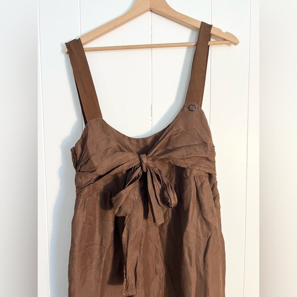 Twin set by Simona barbieri brown linen blend midi dress tiered skirt - Picture 2 of 11